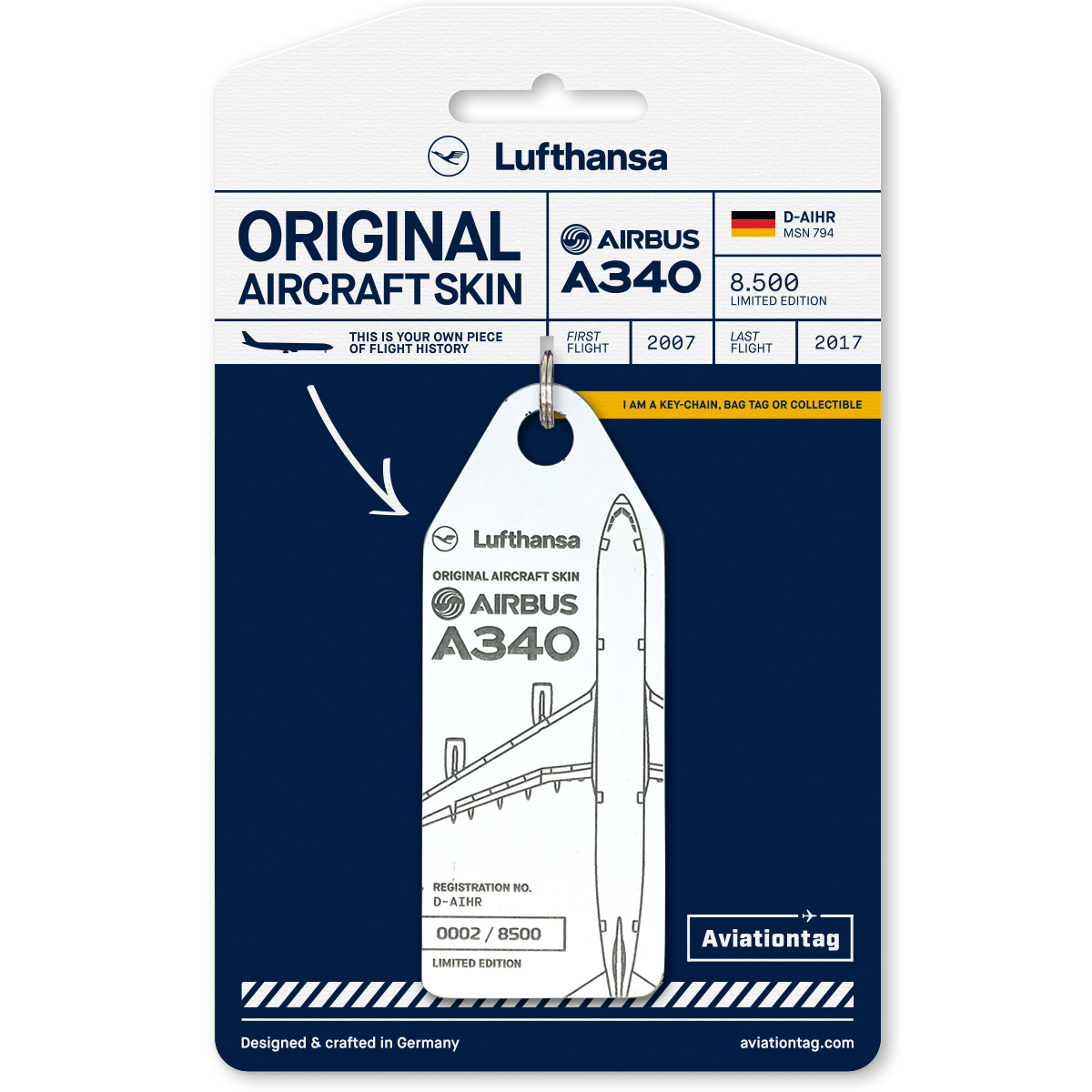 přívěsek z letadla Lufthansa Airbus A340-D-AIHR