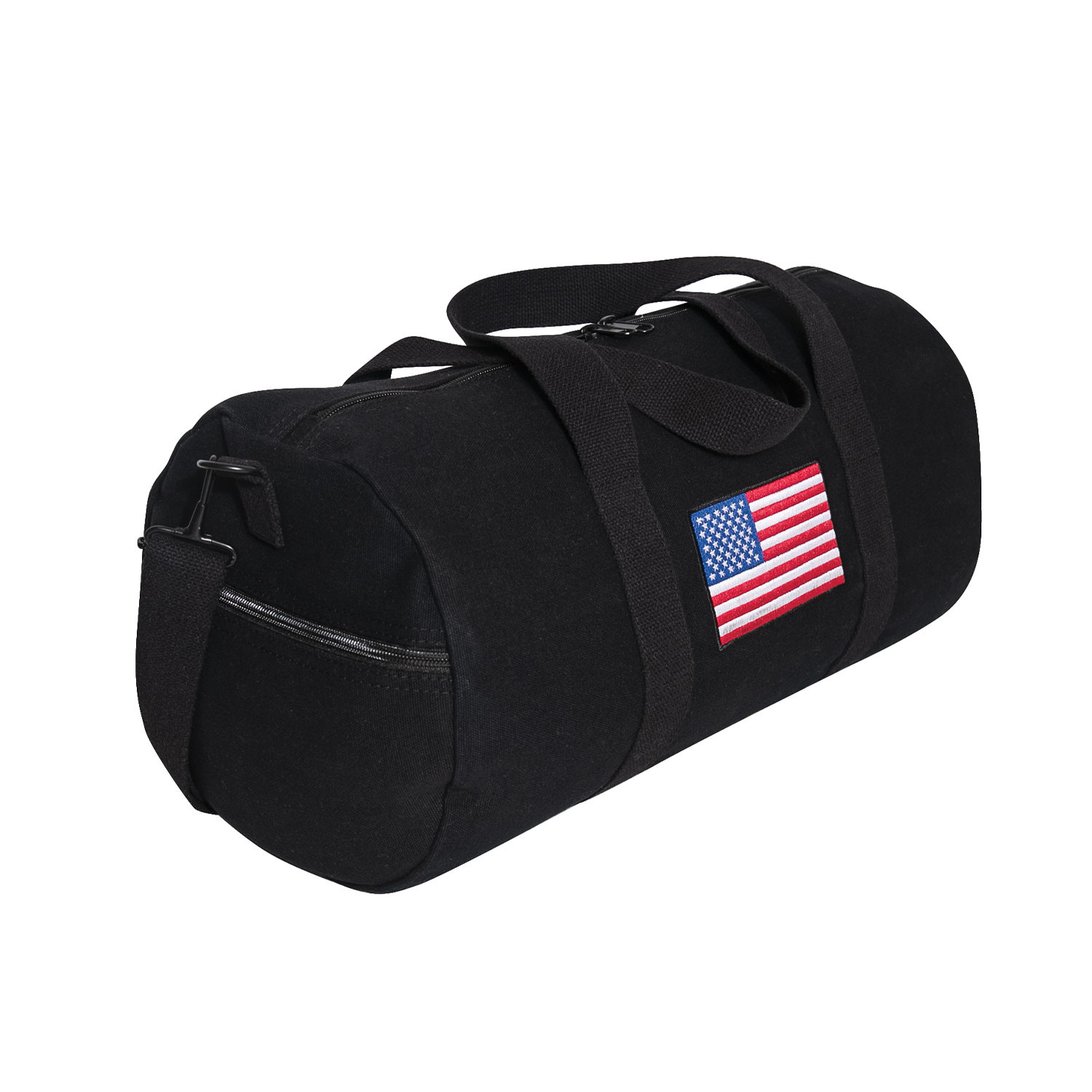 taška s barevnou vlajkou USA plátěná sportovní černá 25L
