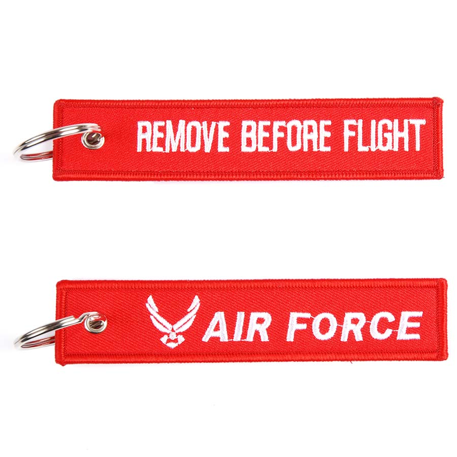 klíčenka Remove Before Flight + Air Force červená